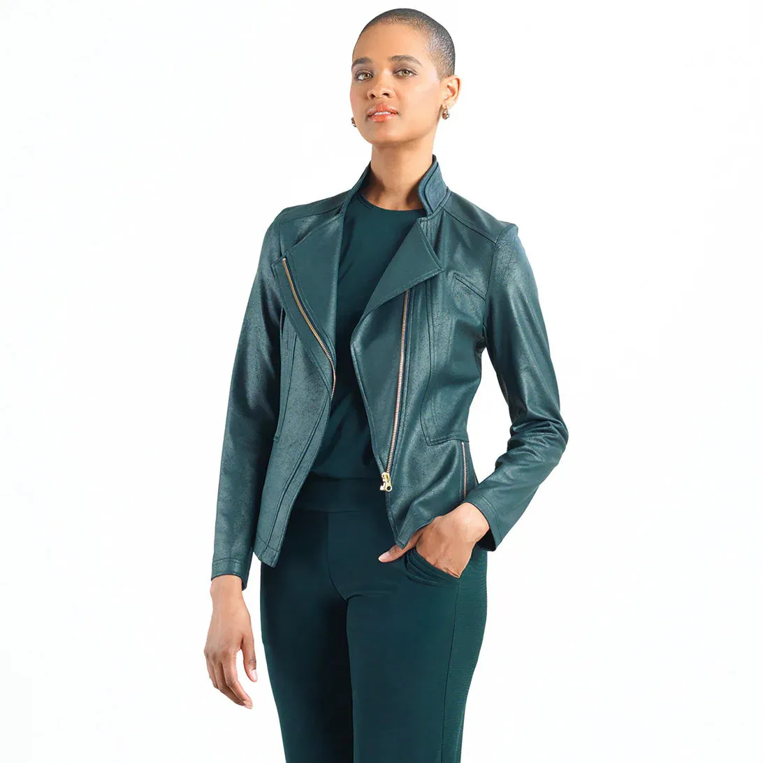 Classic Leather Knit Moto Jacket Hunter Green