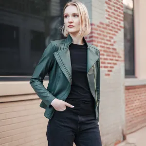 Classic Leather Knit Moto Jacket Hunter Green
