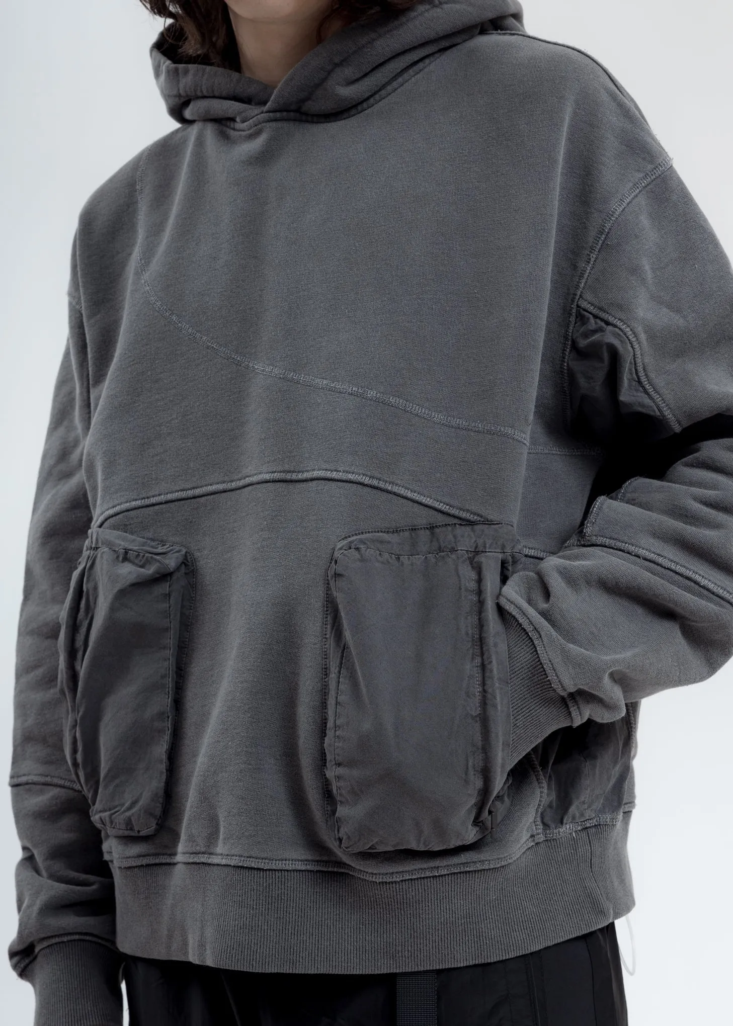 Dark Grey Cold-Dye Paneled Hoodie