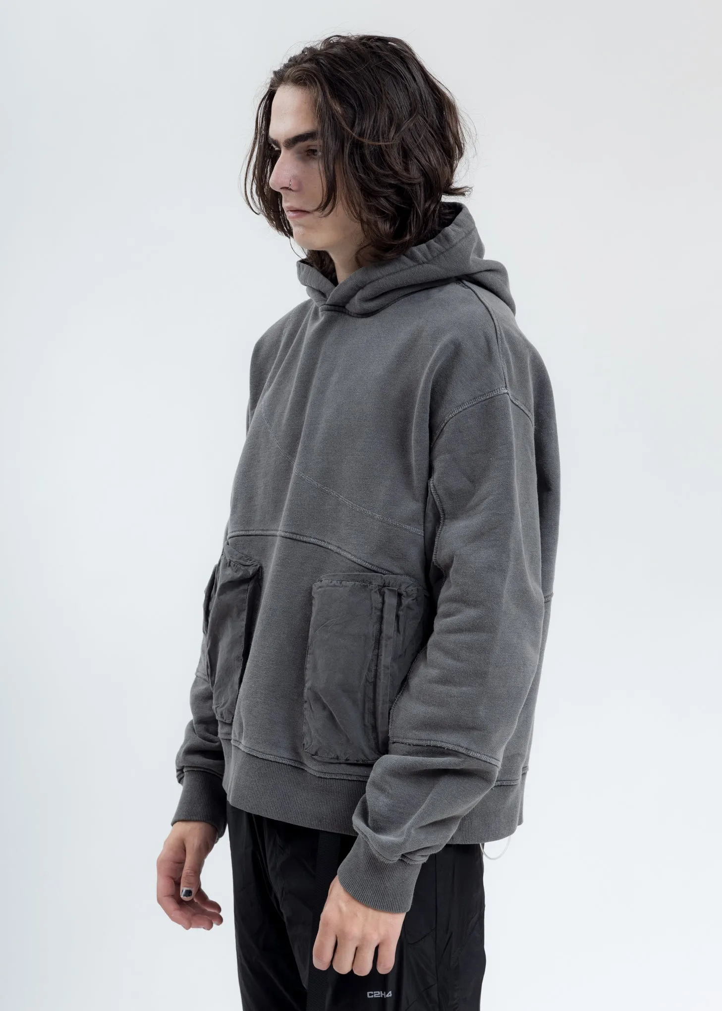 Dark Grey Cold-Dye Paneled Hoodie