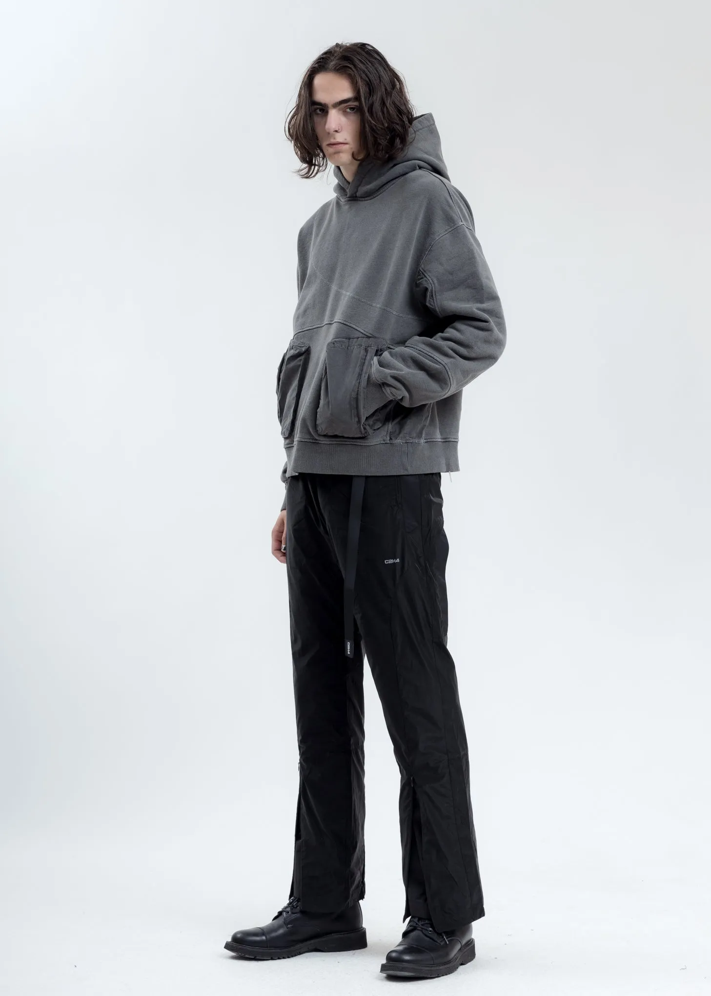 Dark Grey Cold-Dye Paneled Hoodie