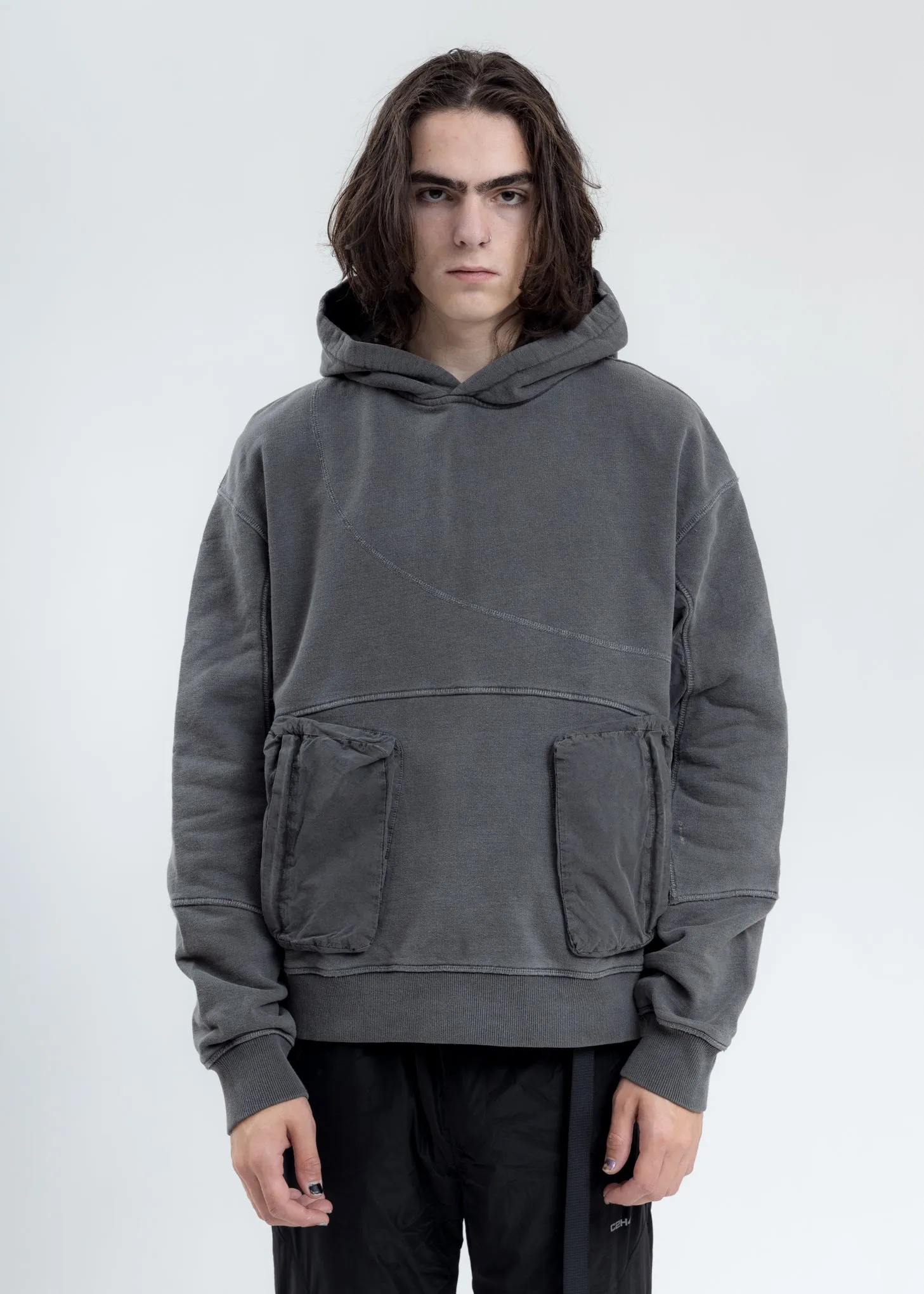Dark Grey Cold-Dye Paneled Hoodie