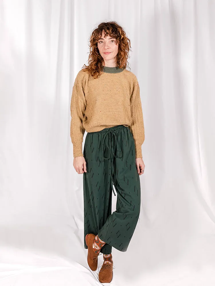 Fae Drawstring Pant - Diamond Vine Dark Sage