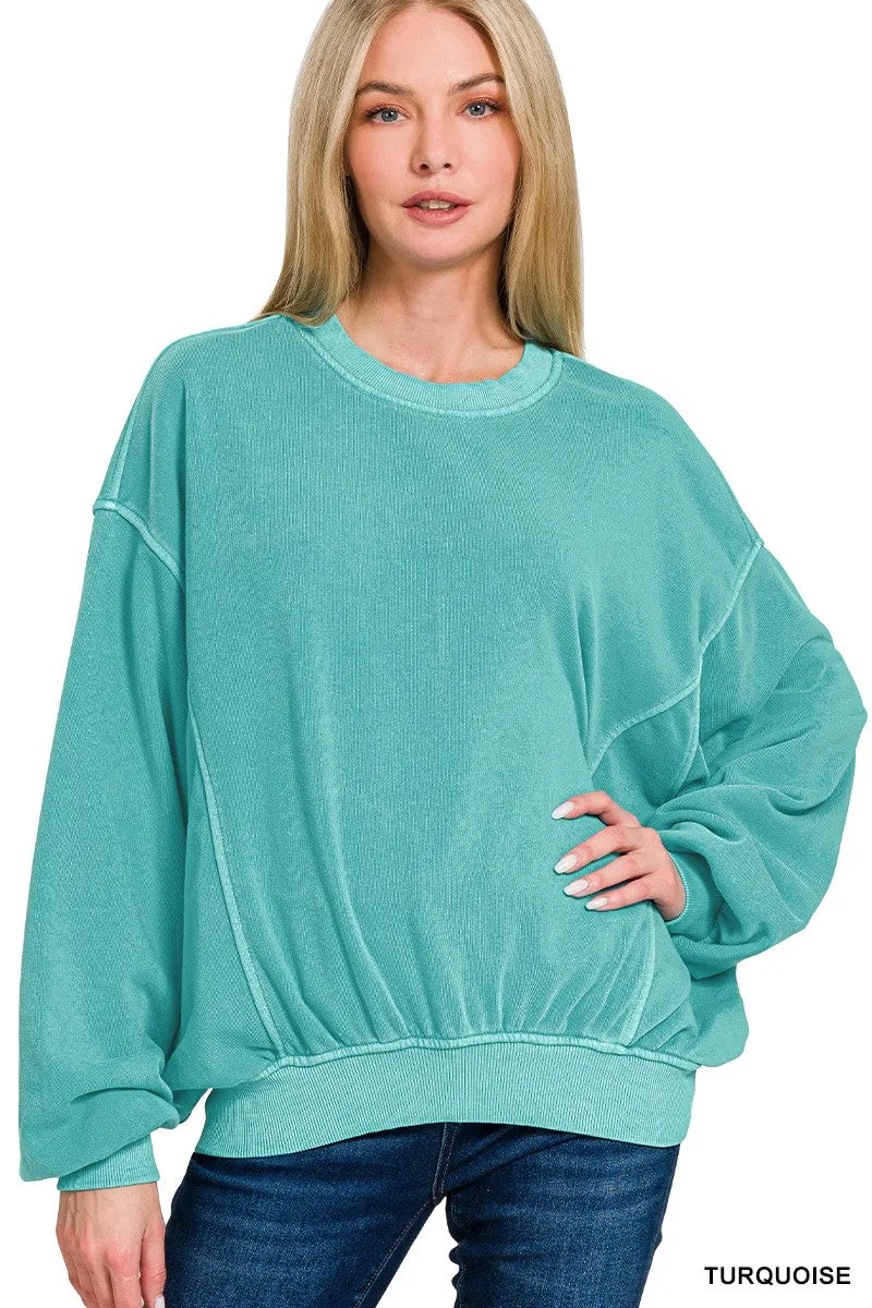 Fleece Pigment Dyed Pullover Top* - Final Sale