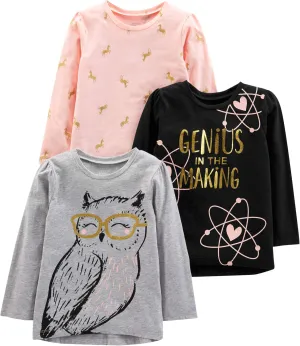 Girls' 3-Pack Graphic Long-Sleeve Tees