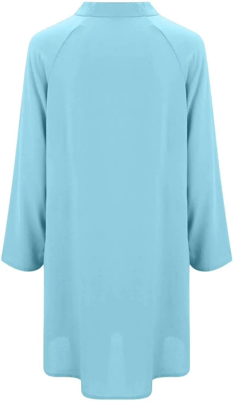GOKKILRW Womens Cotton Linen T-Shirt Dresses Loose Button Down Long Sleeve Blouses Midi Dress Flowy Casual Summer Shirt Dress