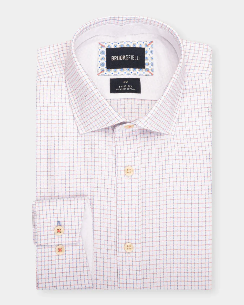 HERRINGBONE CHECK SLIM FIT DRESS SHIRT WHITE