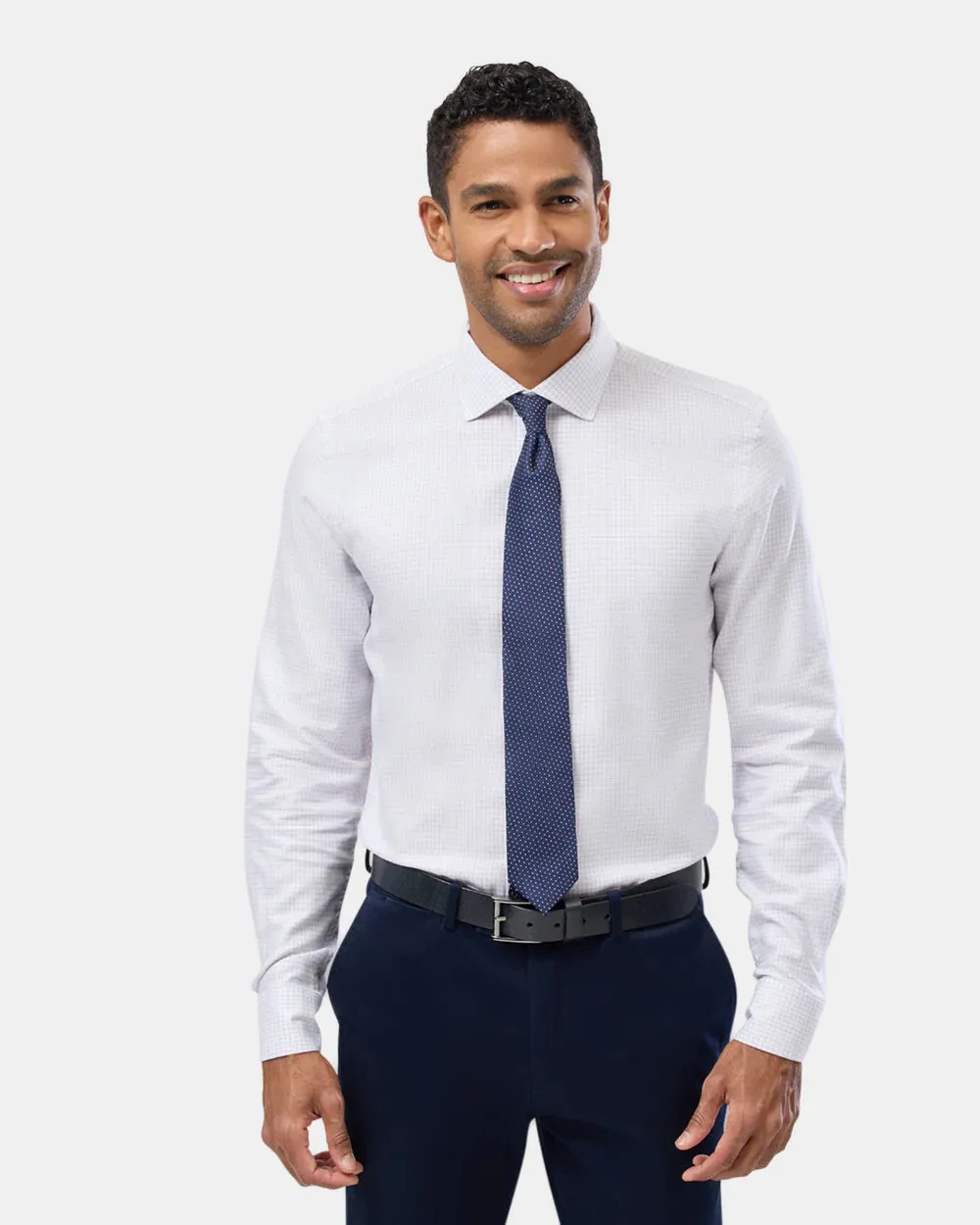 HERRINGBONE CHECK SLIM FIT DRESS SHIRT WHITE