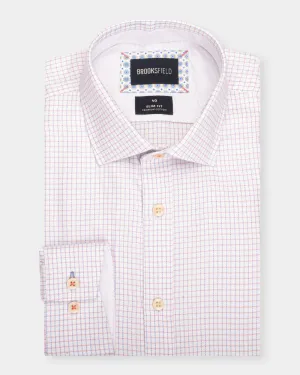 HERRINGBONE CHECK SLIM FIT DRESS SHIRT WHITE