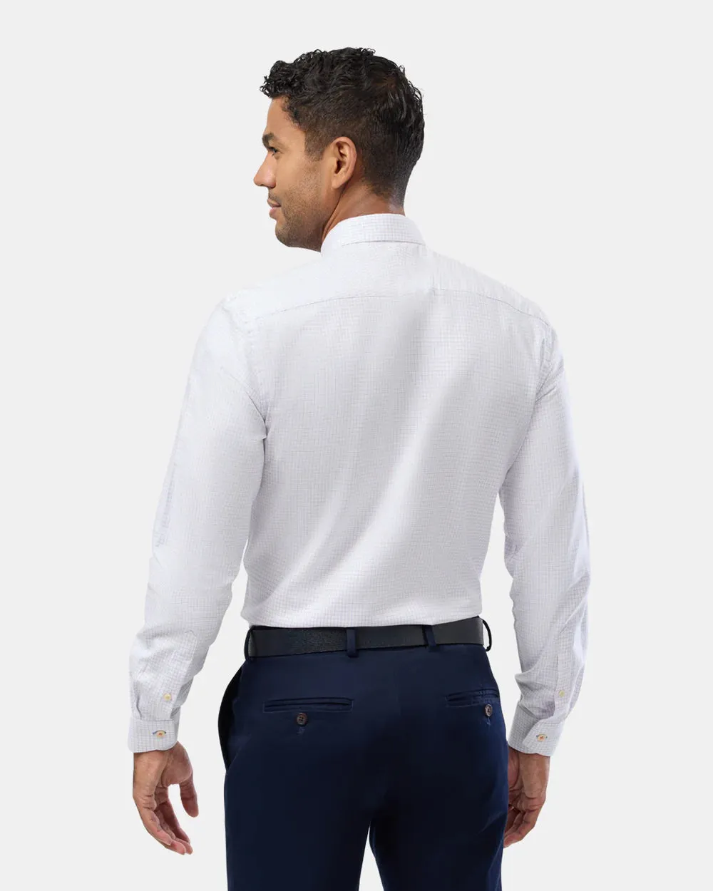 HERRINGBONE CHECK SLIM FIT DRESS SHIRT WHITE