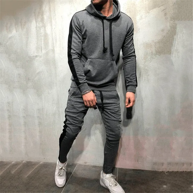 Hot Fashion Men Running Set 2Pcs Breathable Sport Suits Tracksuit Male G