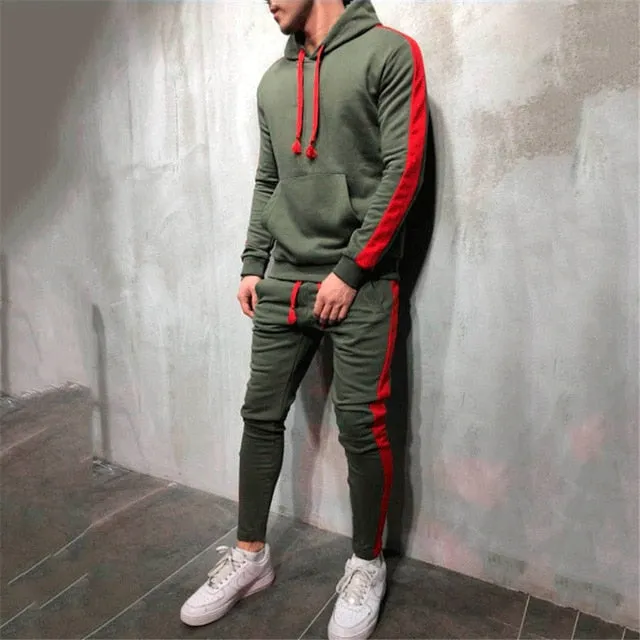 Hot Fashion Men Running Set 2Pcs Breathable Sport Suits Tracksuit Male G