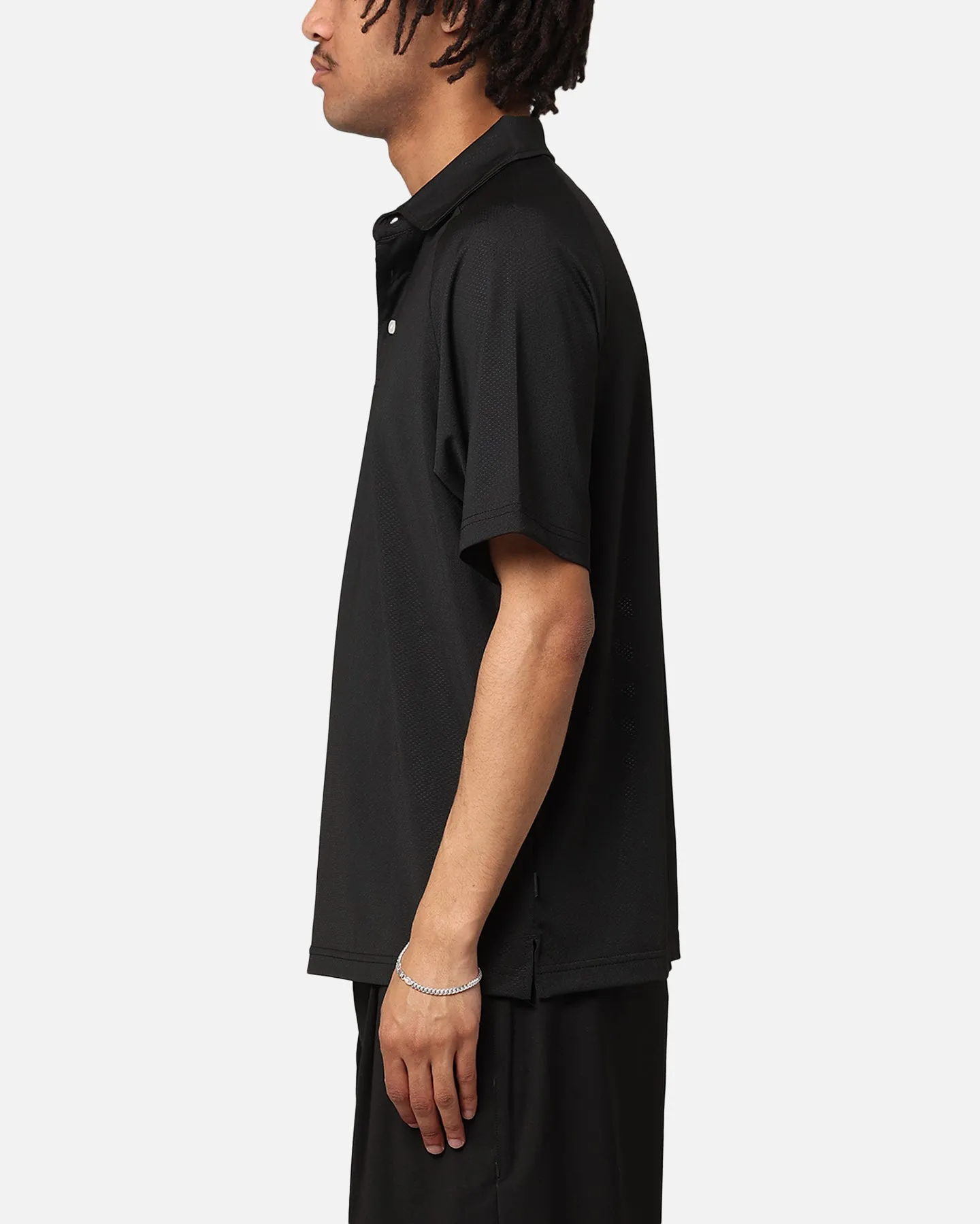 Malbon Raglan Sleeve Mesh Polo Shirt Black
