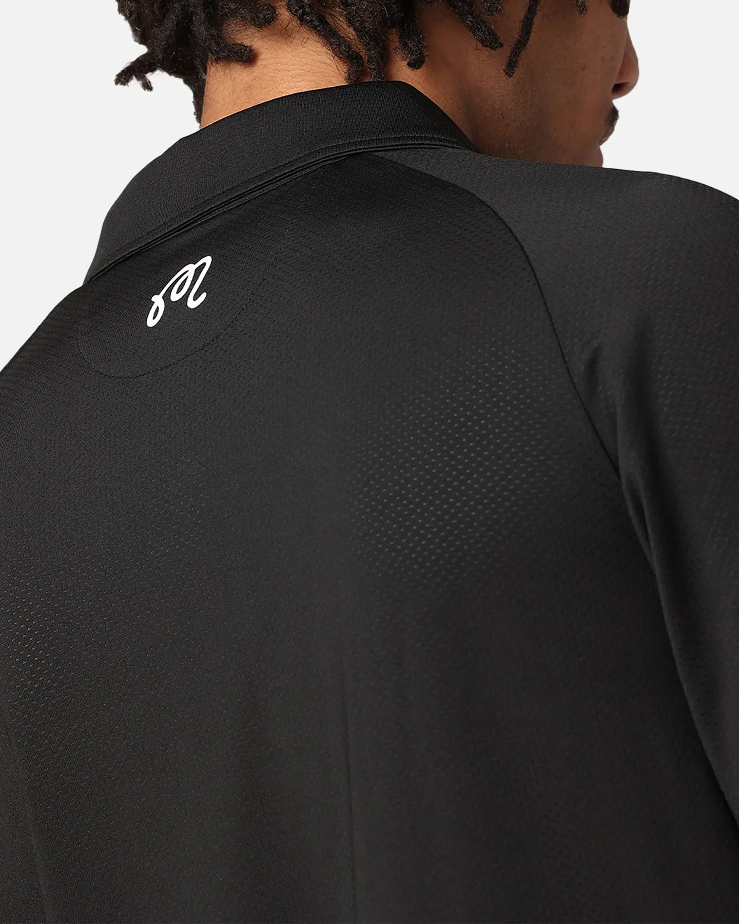 Malbon Raglan Sleeve Mesh Polo Shirt Black