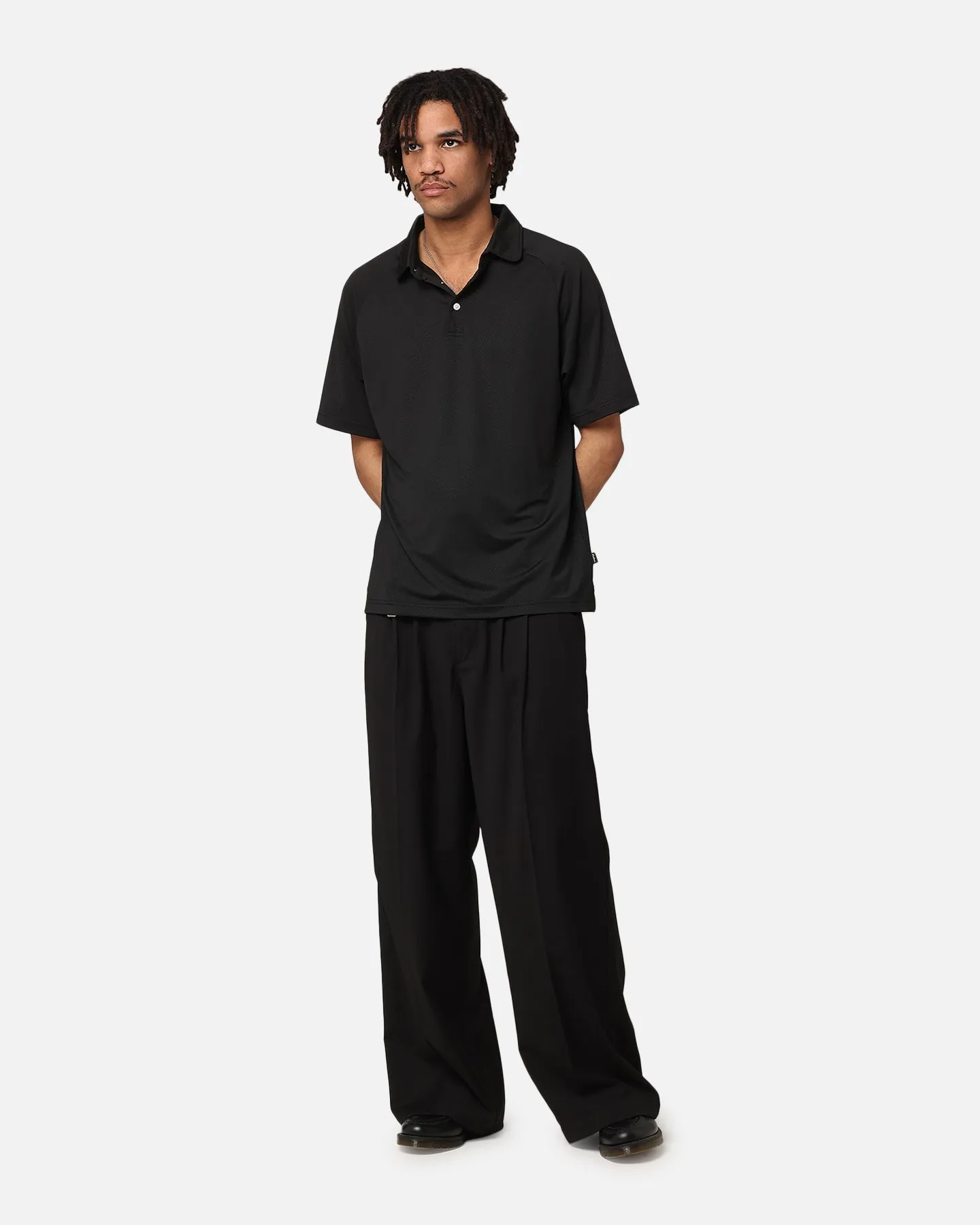 Malbon Raglan Sleeve Mesh Polo Shirt Black