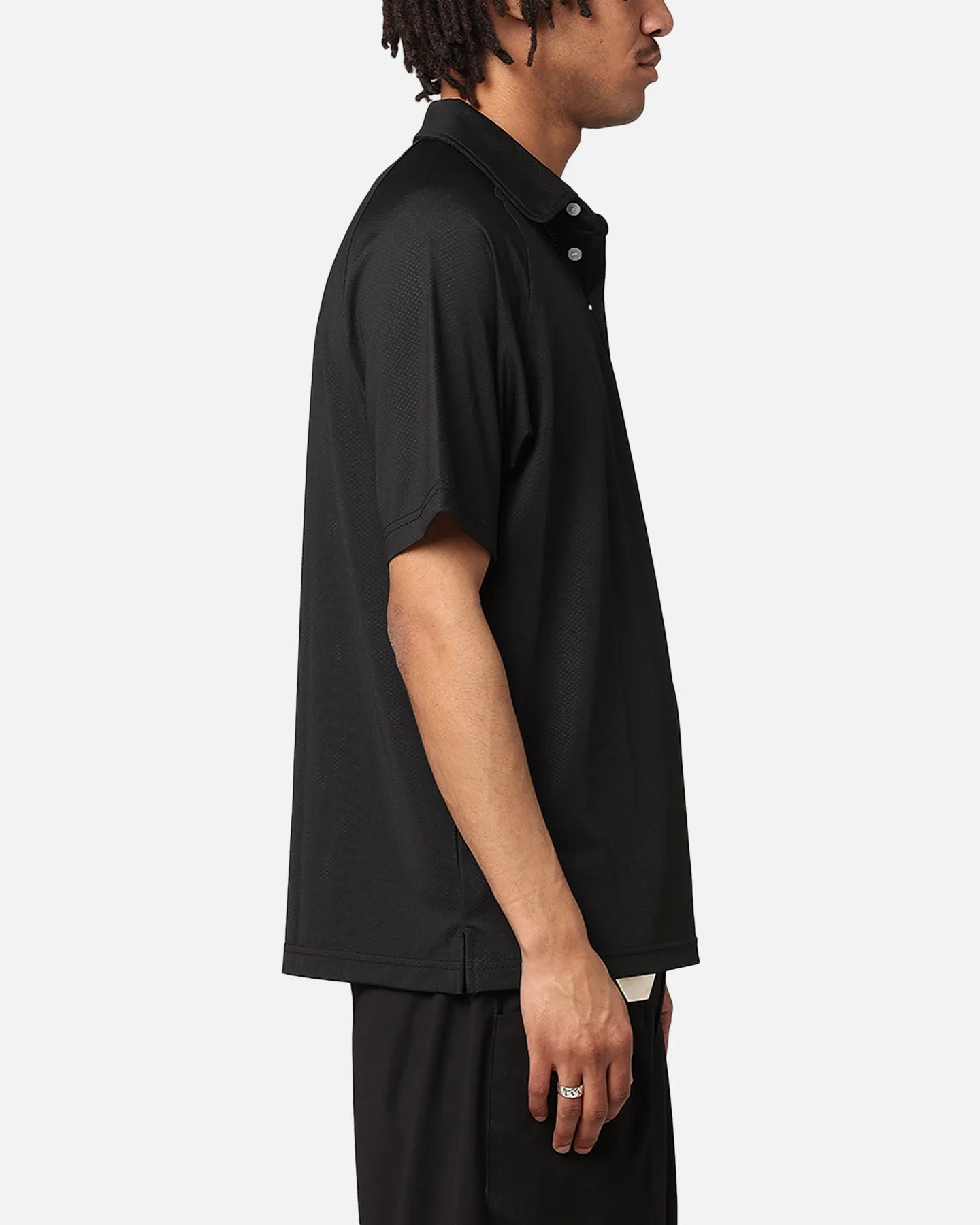 Malbon Raglan Sleeve Mesh Polo Shirt Black