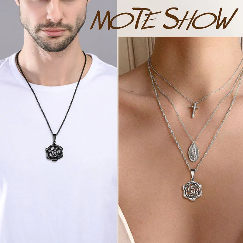 Men Snake Necklace Rose Heart Pendant Women Jewelry Stainless Steel