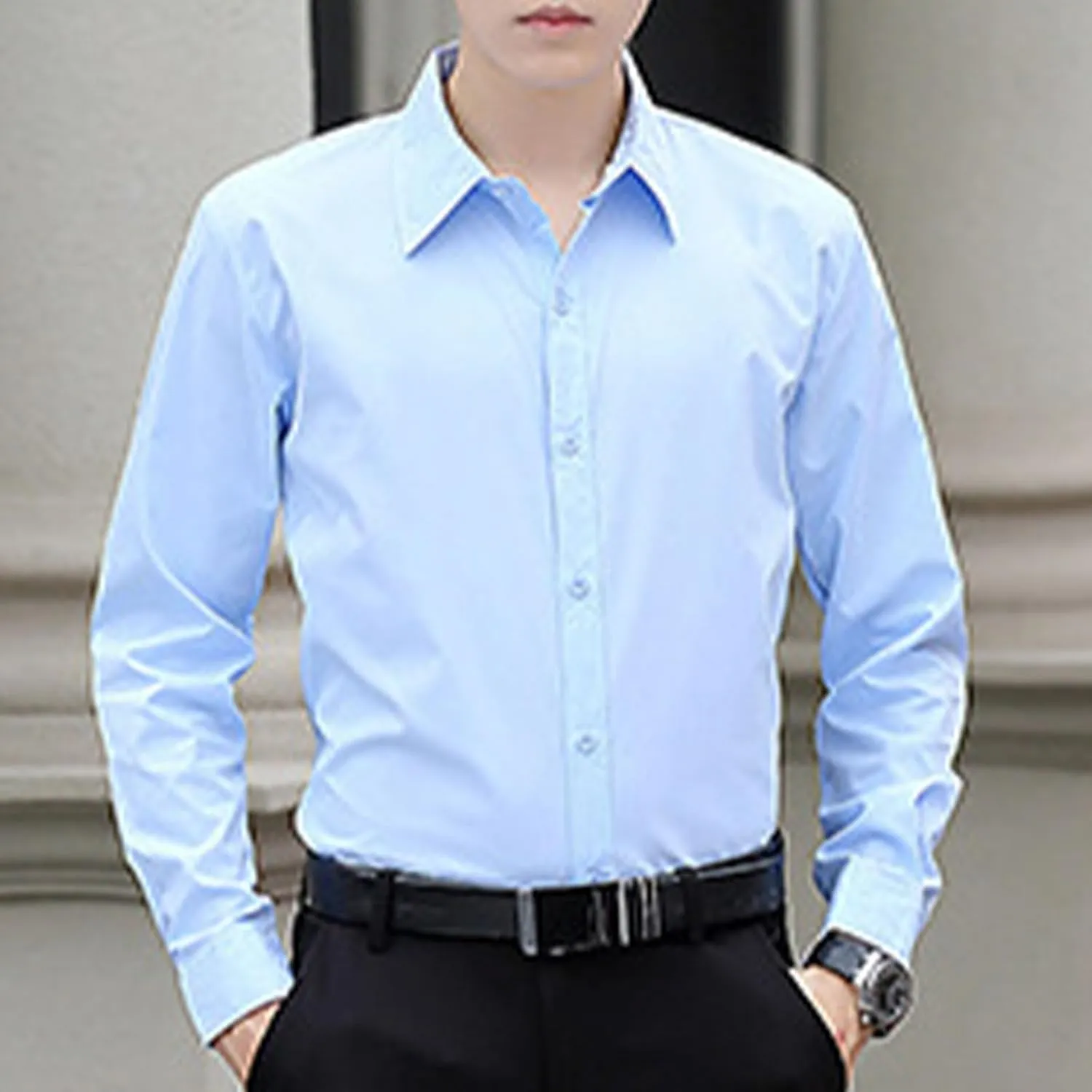 Men's Long Sleeve Button Down Shirts Solid Slim Fit Dress Shirt Casual Business Formal Shirts Wrinkle-Resistant Shirt