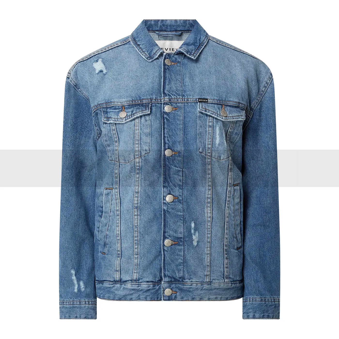 Mid Blue Ripped Denim Jacket
