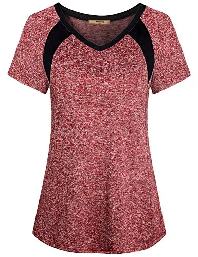Miusey Yoga Tops for Women, Ladies Short Sleeve Sport Exercise Elastic Petite Activewear Fast Dry Running Solid Color Light Weight Cool Relaxing Wearing Wine M