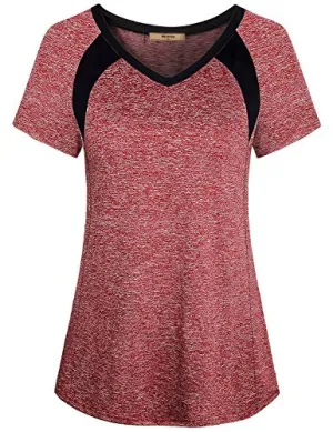 Miusey Yoga Tops for Women, Ladies Short Sleeve Sport Exercise Elastic Petite Activewear Fast Dry Running Solid Color Light Weight Cool Relaxing Wearing Wine M