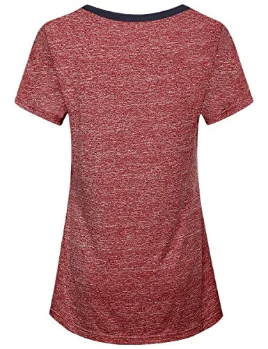 Miusey Yoga Tops for Women, Ladies Short Sleeve Sport Exercise Elastic Petite Activewear Fast Dry Running Solid Color Light Weight Cool Relaxing Wearing Wine M