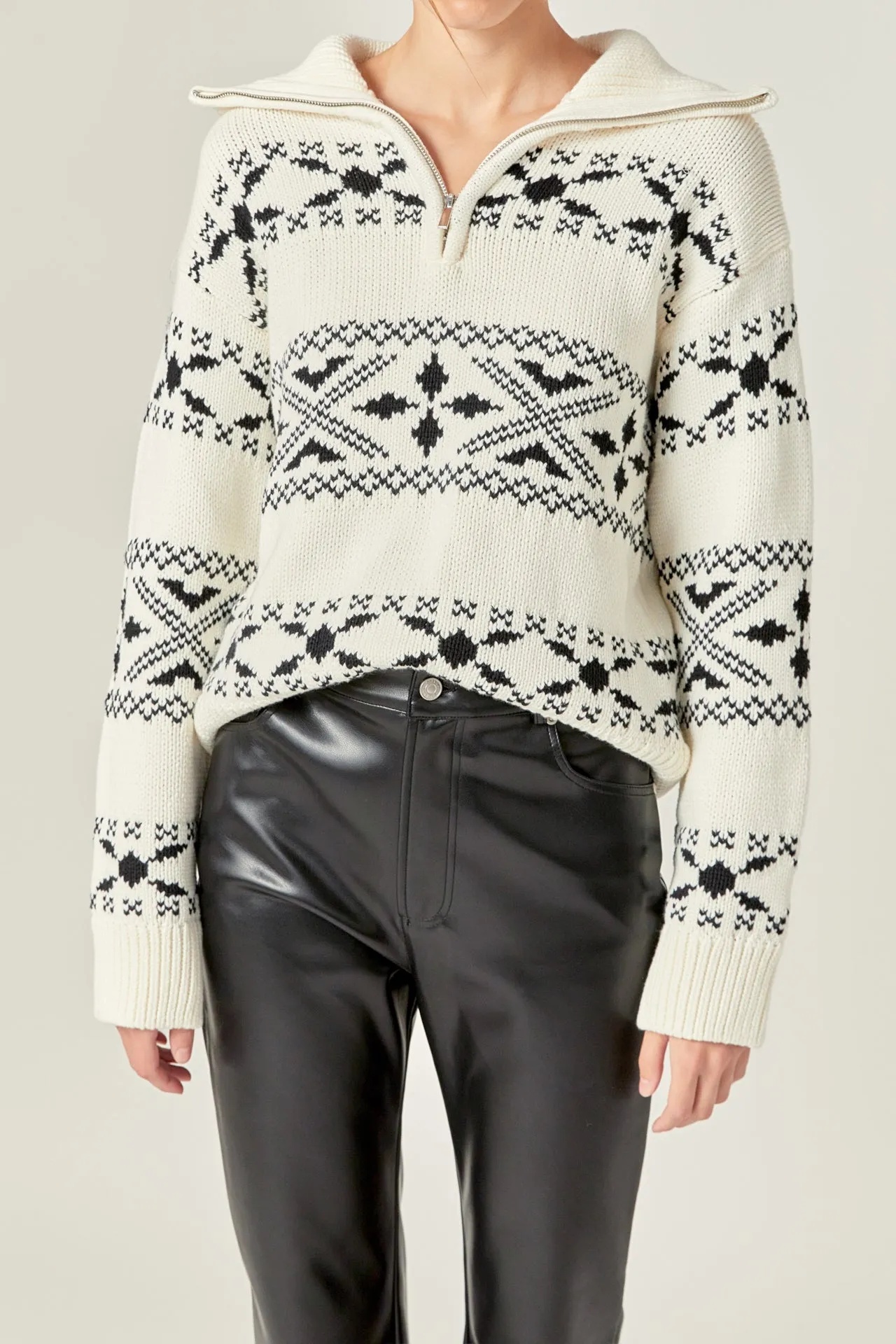 Motif Zip Up Sweater