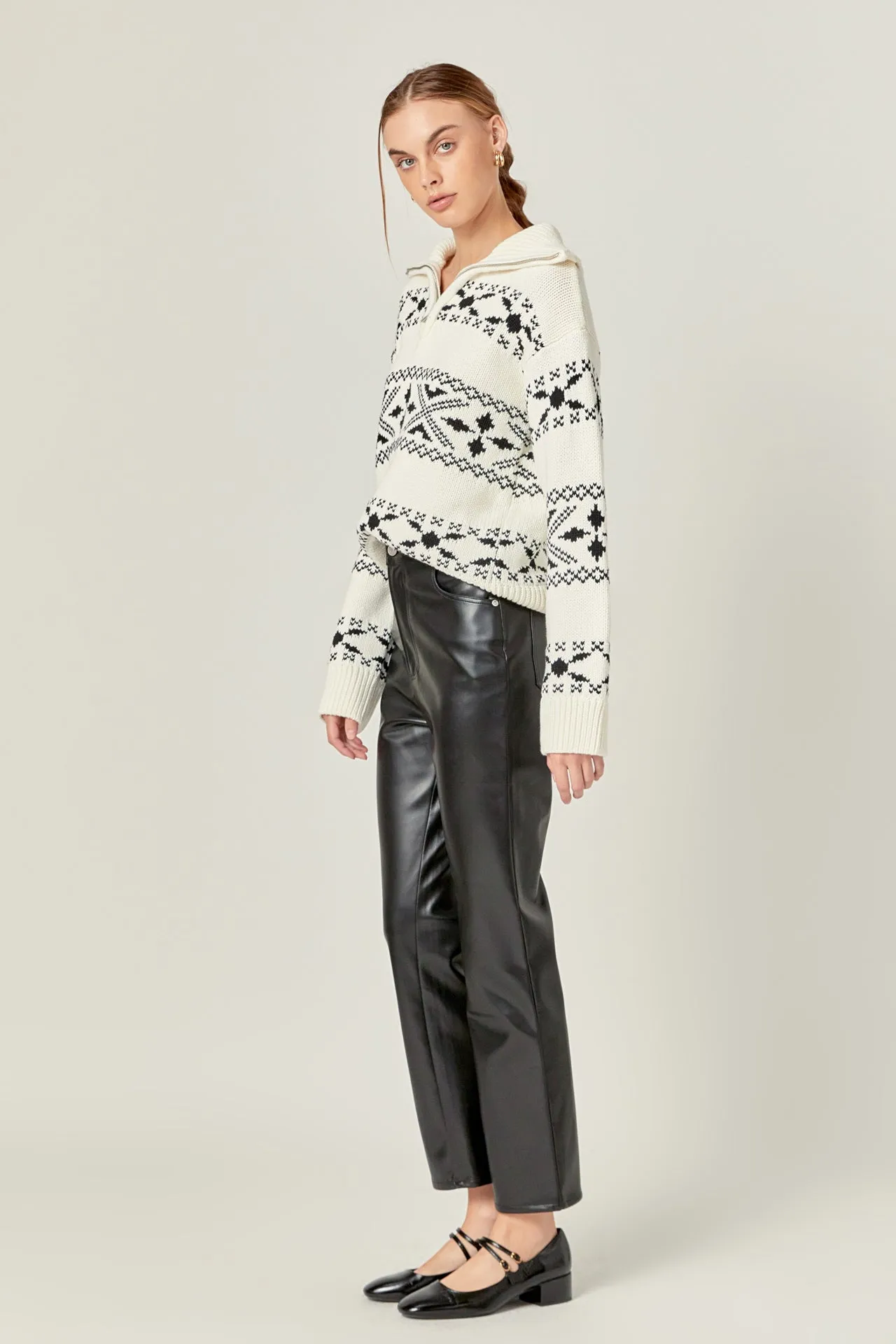 Motif Zip Up Sweater