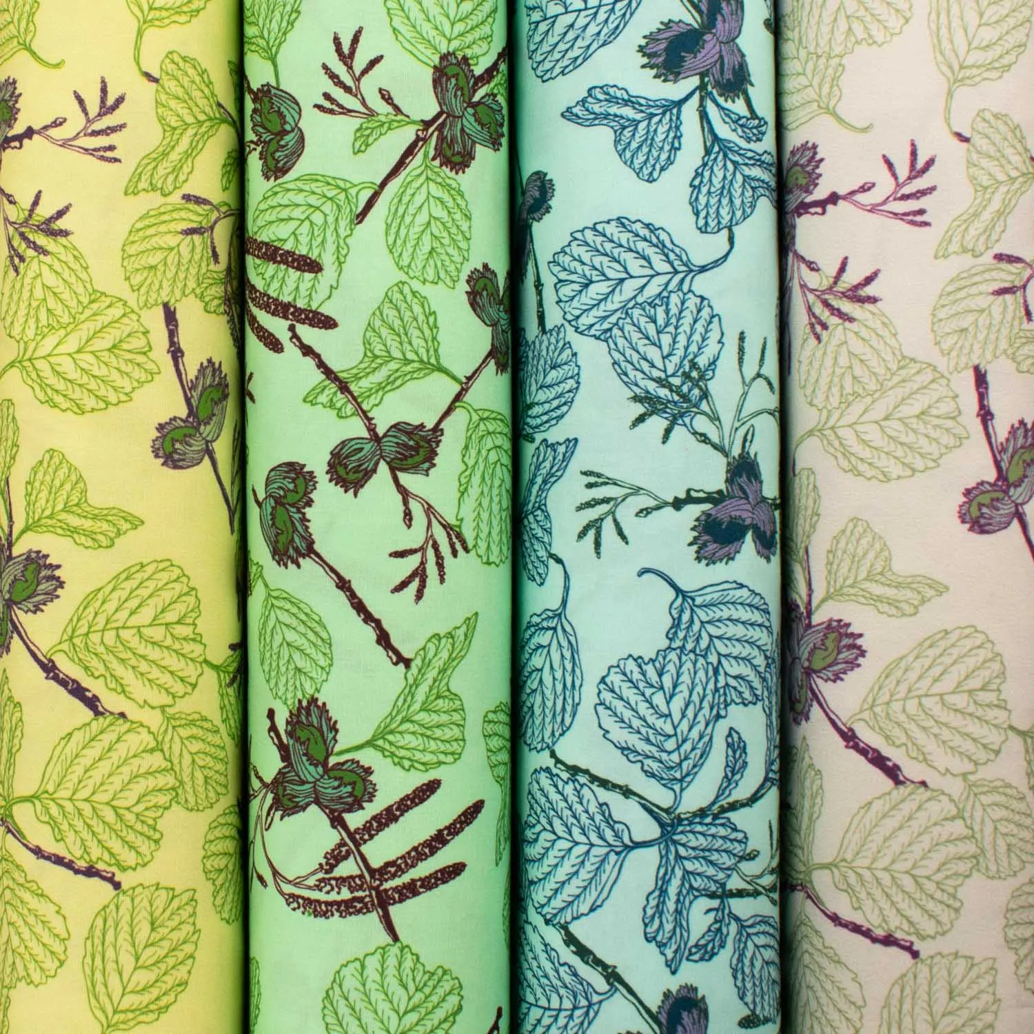 Old World Plants Collection #05 Flower & Leaves on Green Cotton Prints