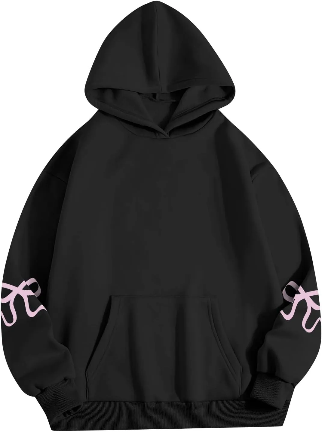 Oversized Hoodies for Women Cute Graphic Fleece Sweatshirts Comfy Y2k Bow Hoodie Drop Shoulder Pullover with Pockets