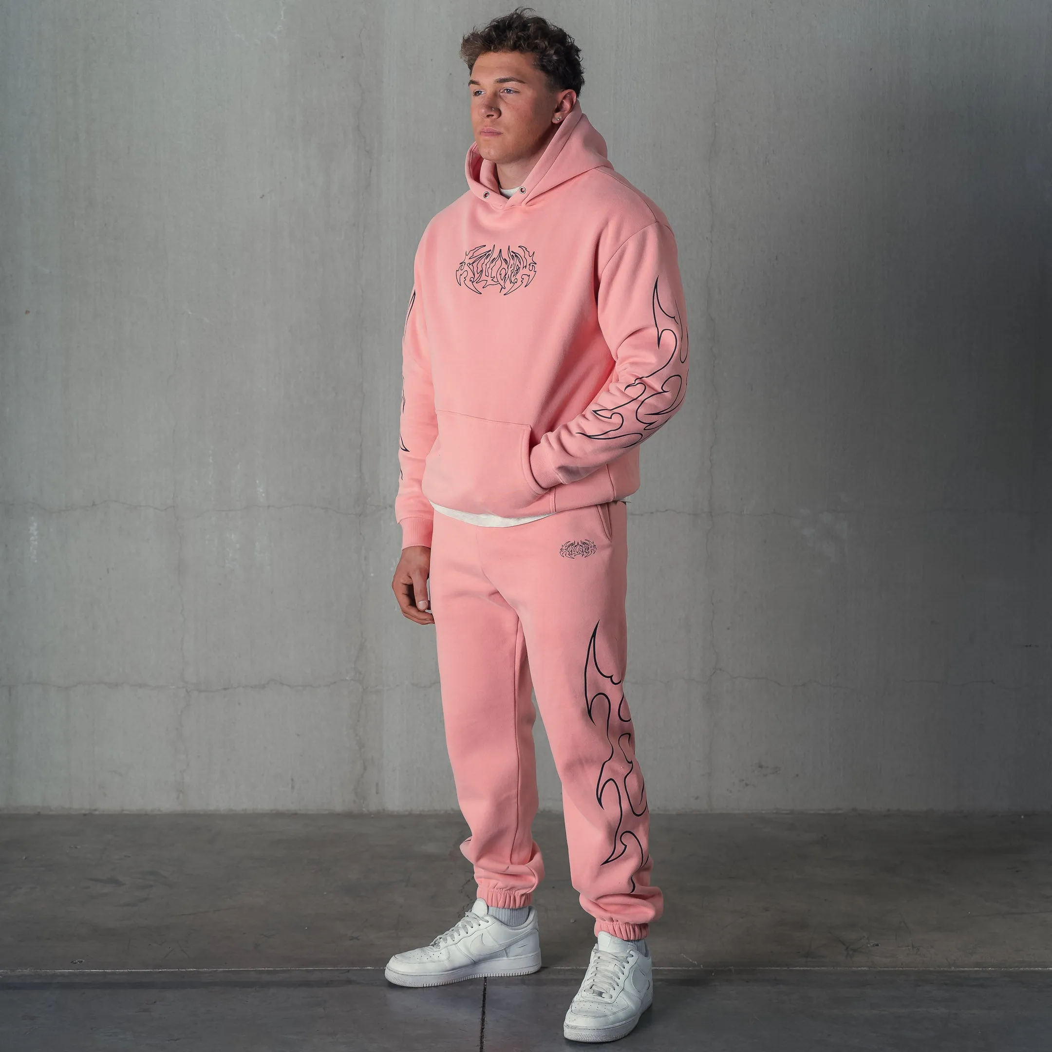 OVERSIZED LUX "TRIBAL" HOODIE - PINK / BLACK