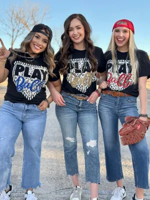 Play Ball Leopard Home Plate Tee with Glitter - Customizable
