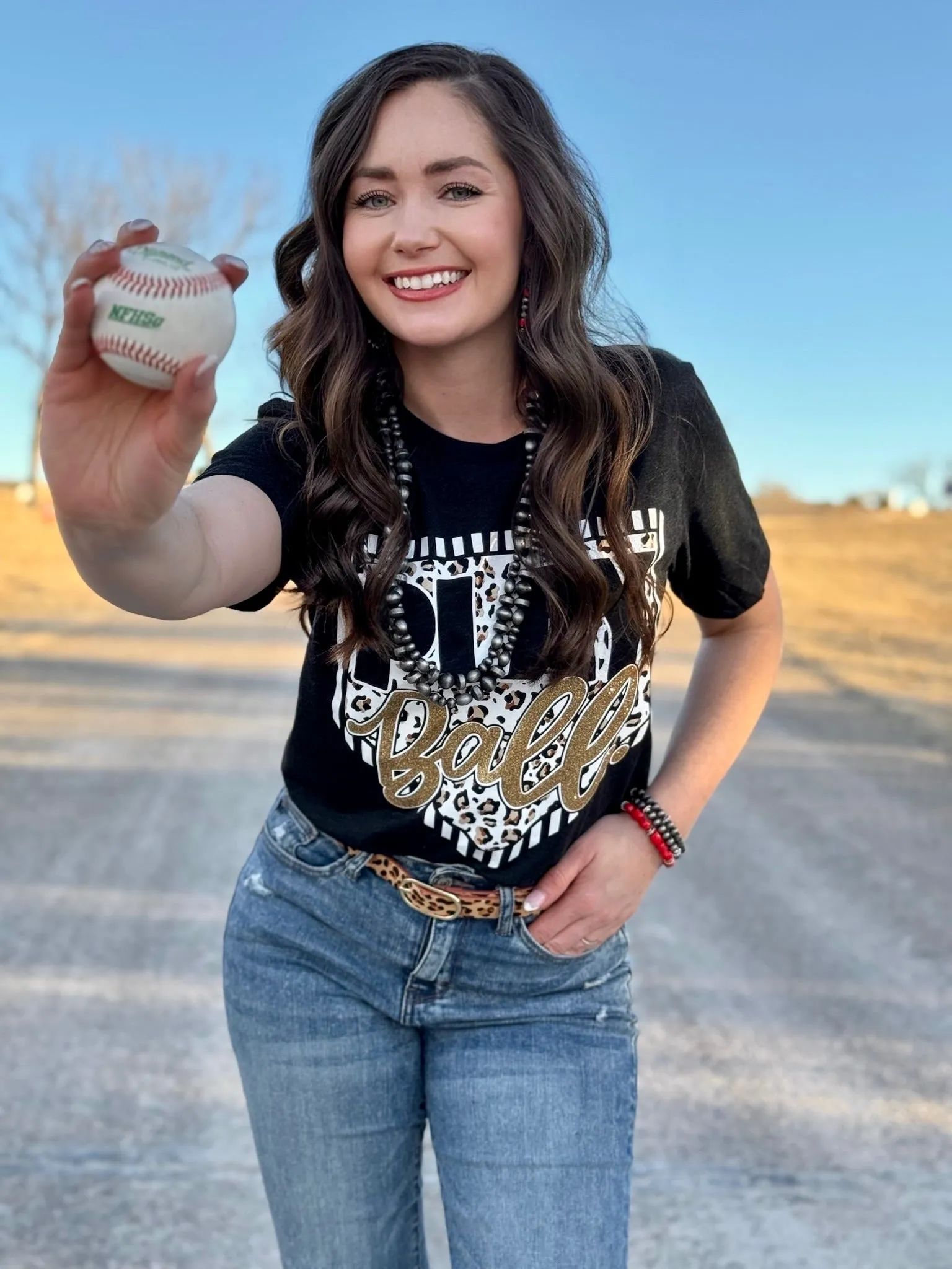Play Ball Leopard Home Plate Tee with Glitter - Customizable