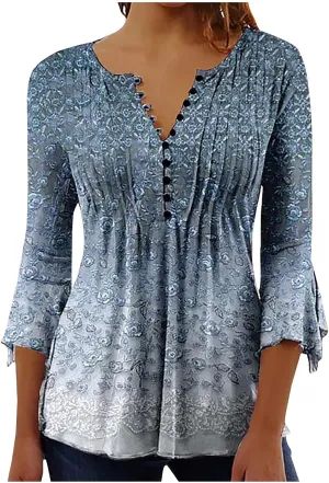 SMIDOW 3/4 Sleeve t-Shirt Shirts For Women Casual Summer Trendy Graphic Tees Floral Print v Neck Empire Waist Tunic Tops