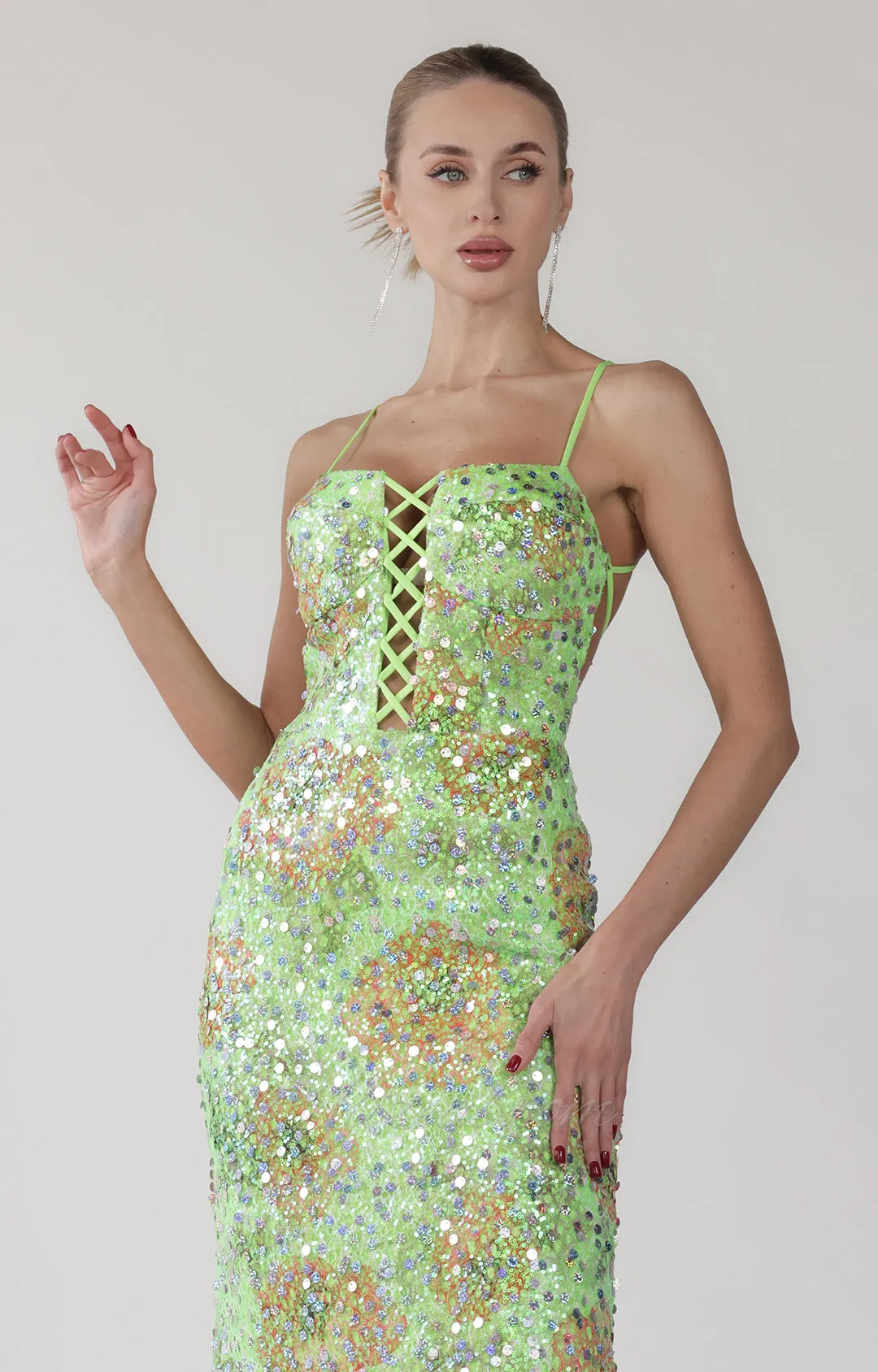 Sparkling Colorful Sequin Lace-up Mermaid Dress