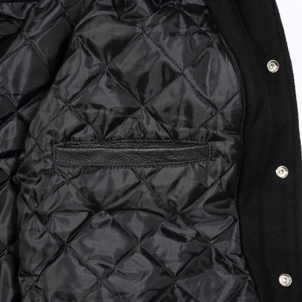 Spine Spark Red Wool Varsity Jacket Grey Leather Sleeves