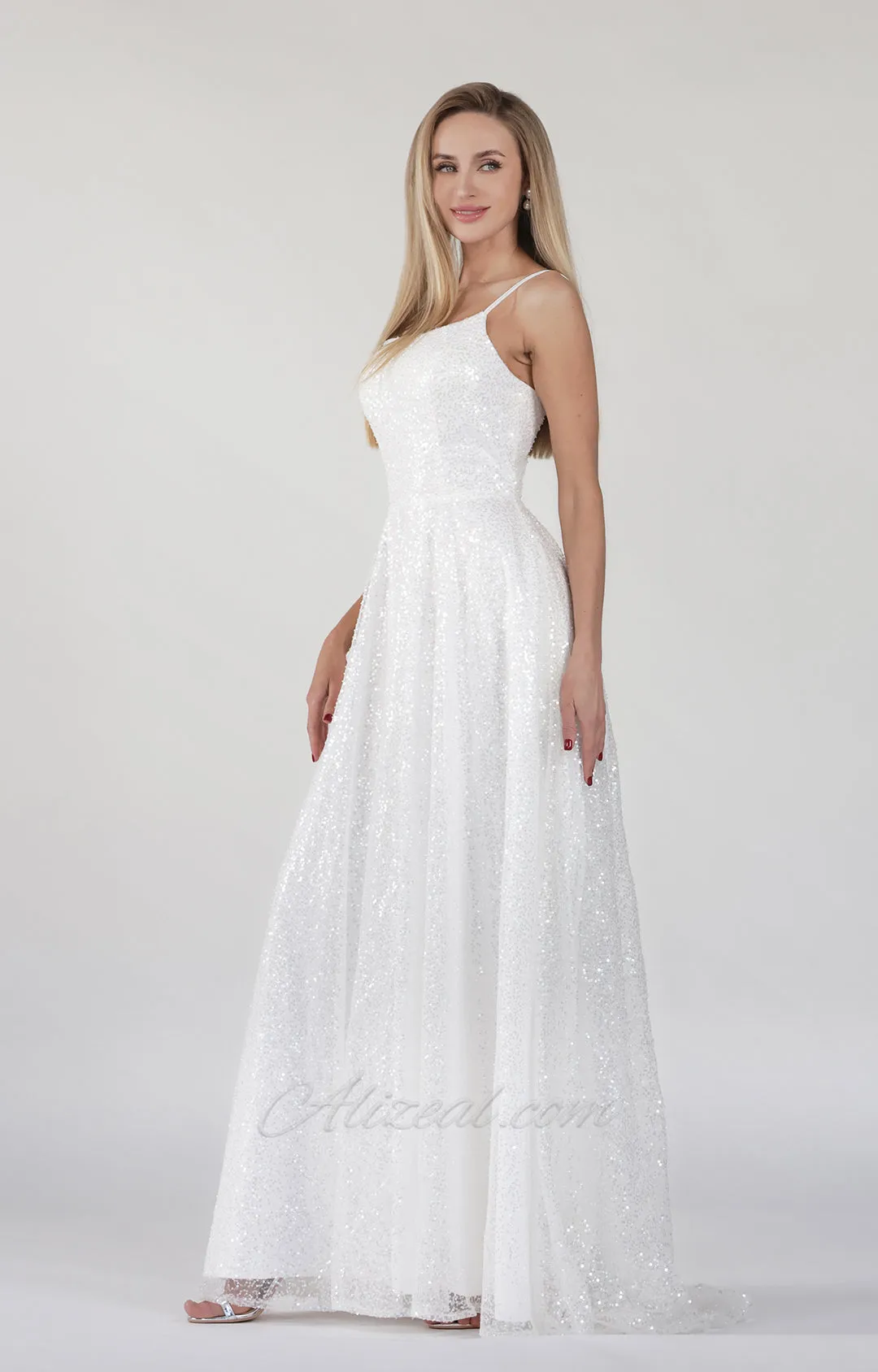Square Collar A-Line Double Spaghetti Straps Lace-up Maxi Dress