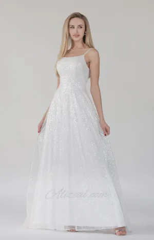 Square Collar A-Line Double Spaghetti Straps Lace-up Maxi Dress