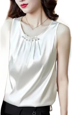 Strap for Women Top O Neck Basic Sleeveless Satin Silk Tank Tops Camisole