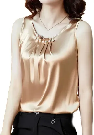 Strap for Women Top O Neck Basic Sleeveless Satin Silk Tank Tops Camisole