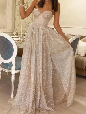 Strapless Sweetheart Popular Shiny Prom Dresses, Sparkly 2020 Prom Dresses Long
