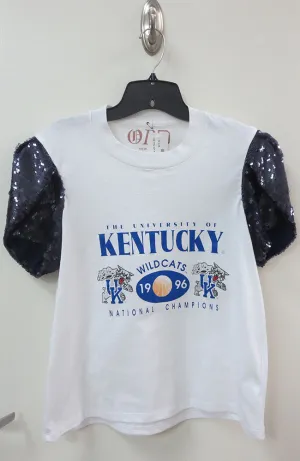 U of K Tee White with Navy Sequin Sleeve