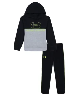 Under Armour Little Boys' UA Rival Colorblock Hoodie and  Joggers Set - Black / Castlerock Full Heather / High Vis Yellow