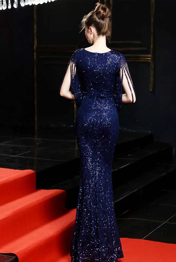 V-neck Fishtail Shiny Sequin Prom Dress