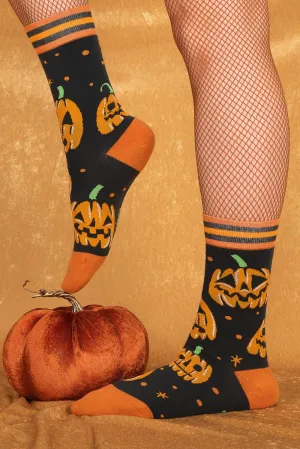 Vintage Jack-O-Lantern Pumpkin Crew Socks