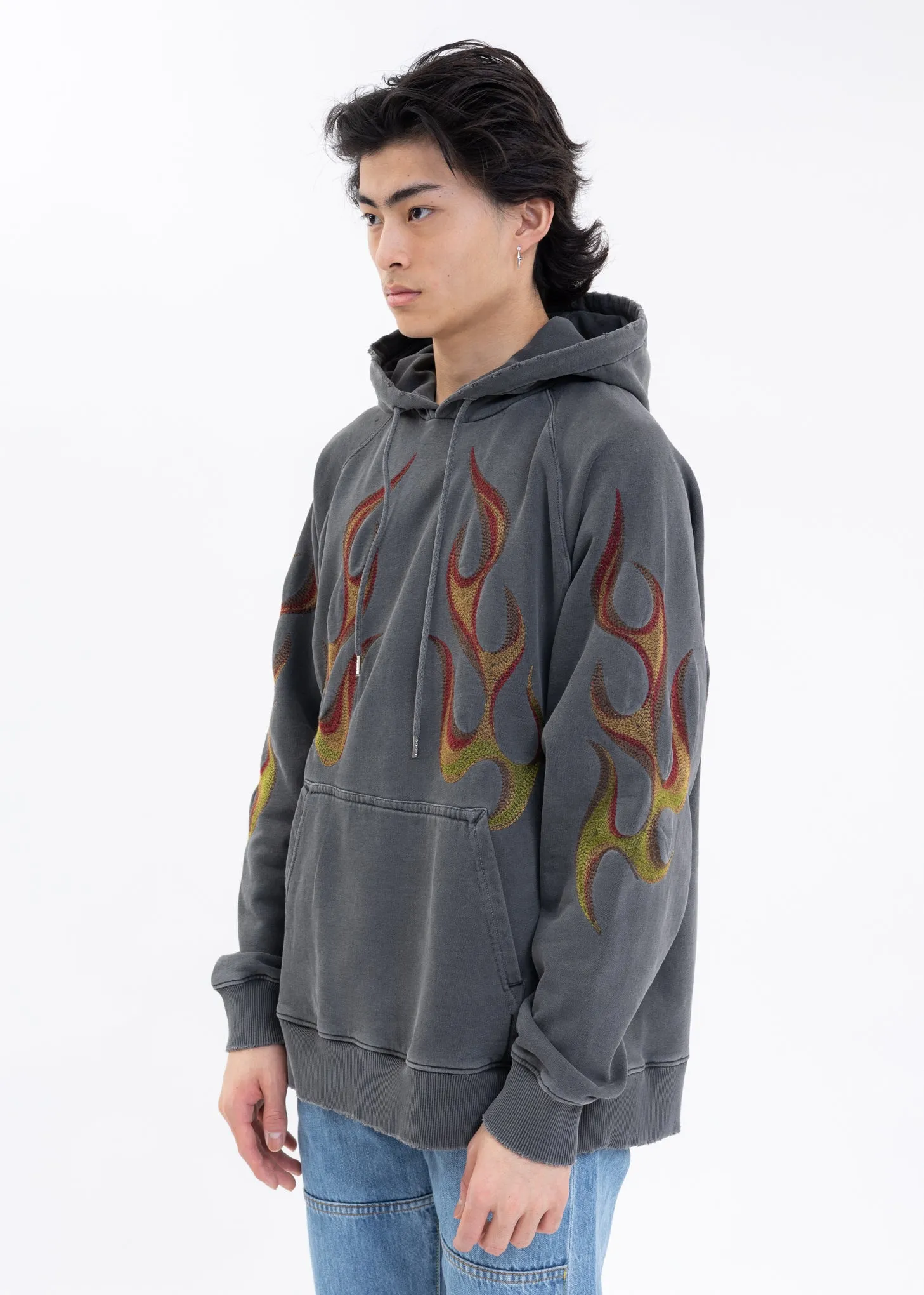 Washed Black RACING FLAMING Hoodies