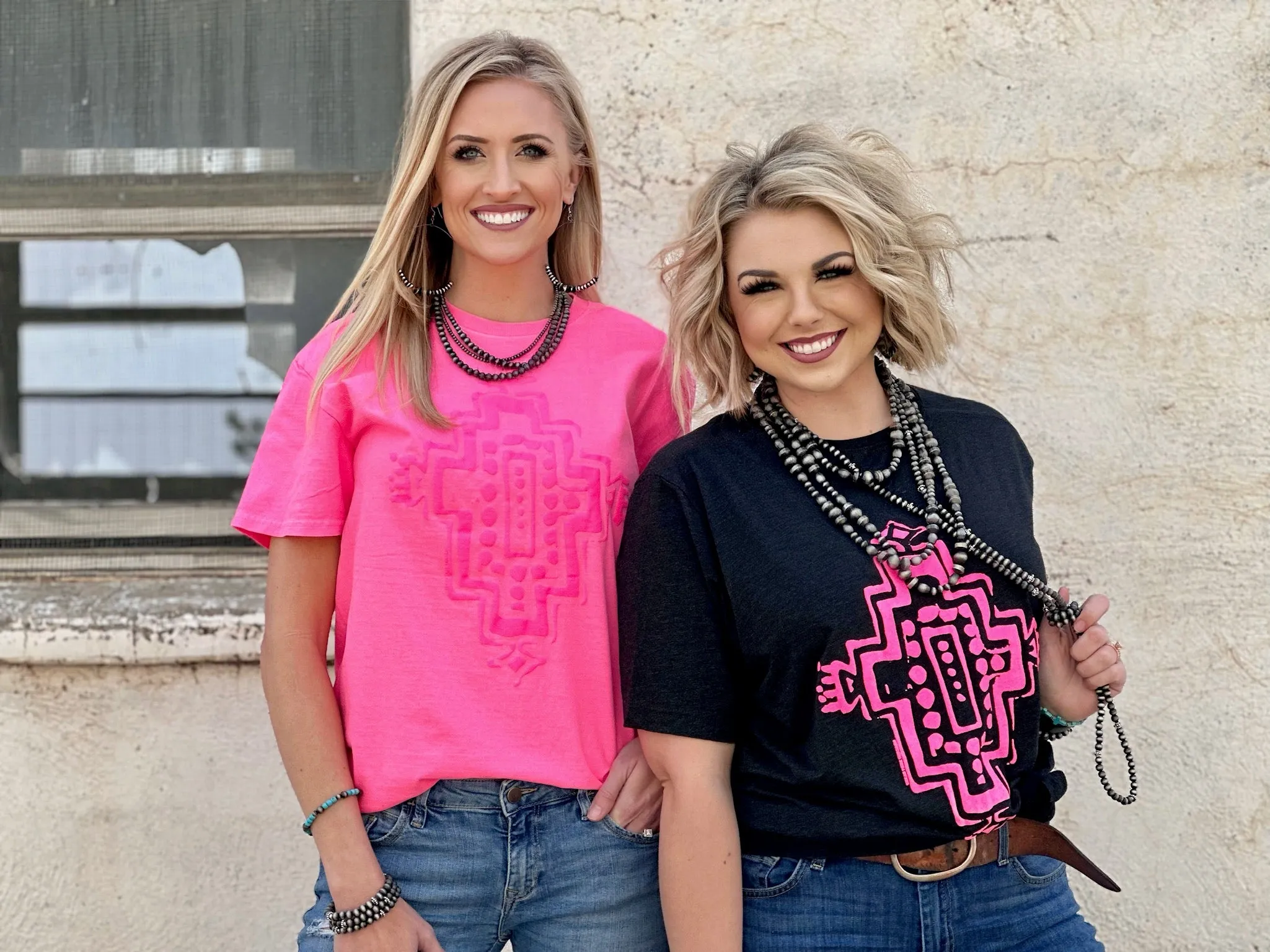 Western Aztec in Neon Pink Puff Ink Tee