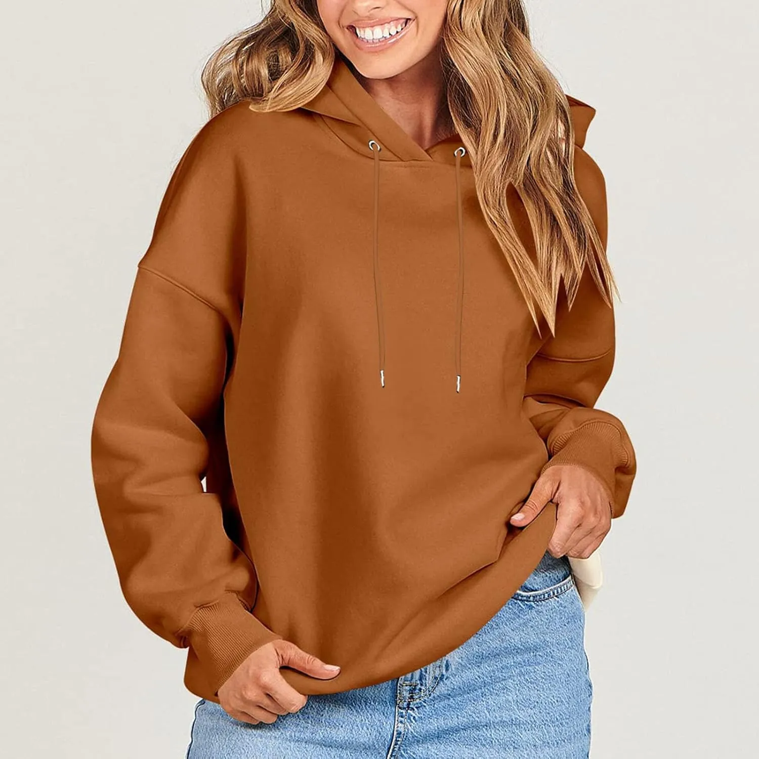 Winter Sweatshirts for Women Casual Solid Color Pullover Hoodies Drawstring Long Sleeve Sweatshirt Regular Shirts