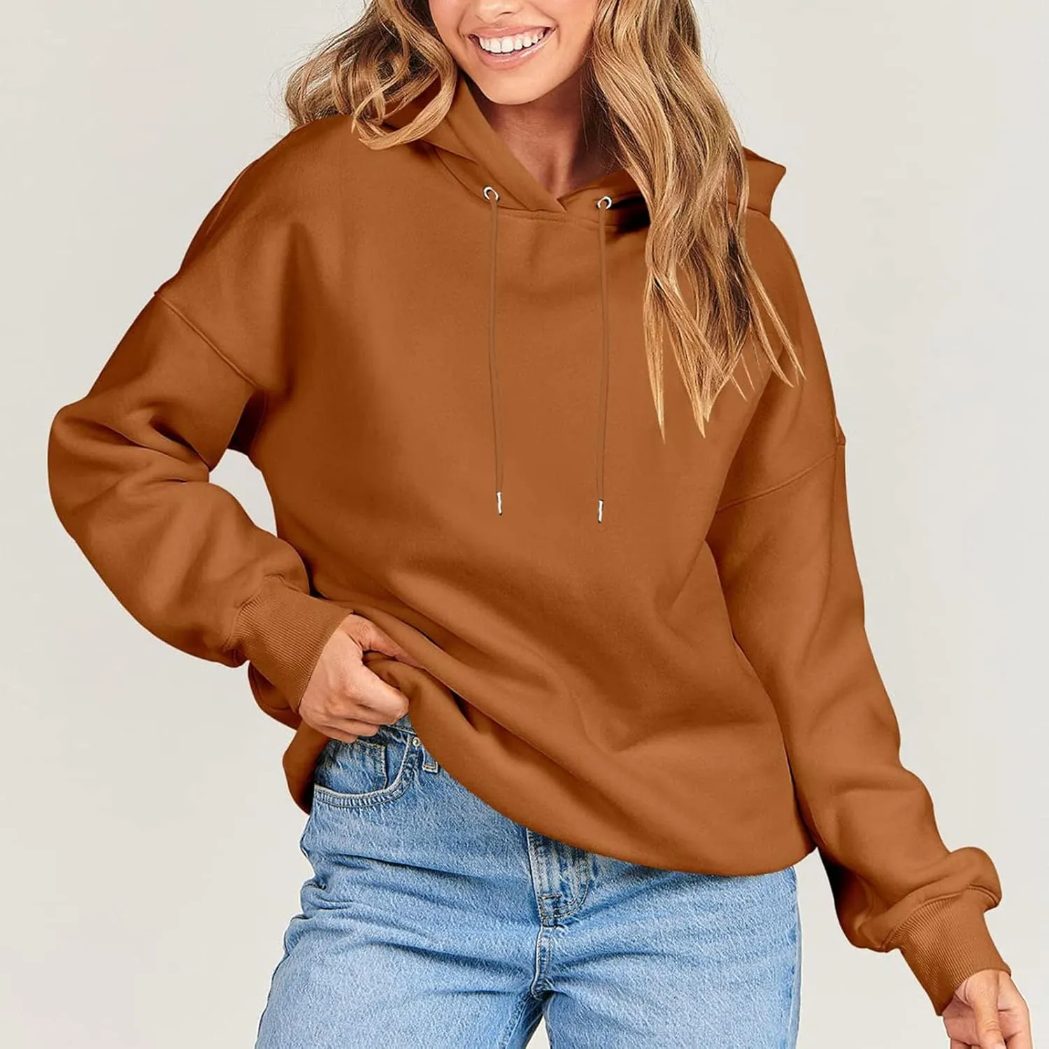 Winter Sweatshirts for Women Casual Solid Color Pullover Hoodies Drawstring Long Sleeve Sweatshirt Regular Shirts