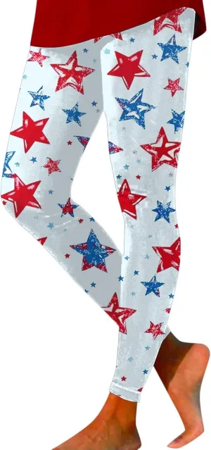 Women High Waist American Flag Leggings Comfort Stretch Yoga Athletic Exercise Pants USA Flag Patriotic Tights
